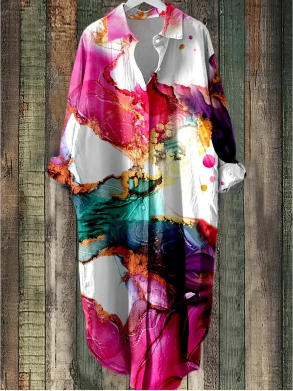 Osadía Abstract Print Button Shirt 4XL Long Sleeve Tunic 95% Poly 5% Elastane